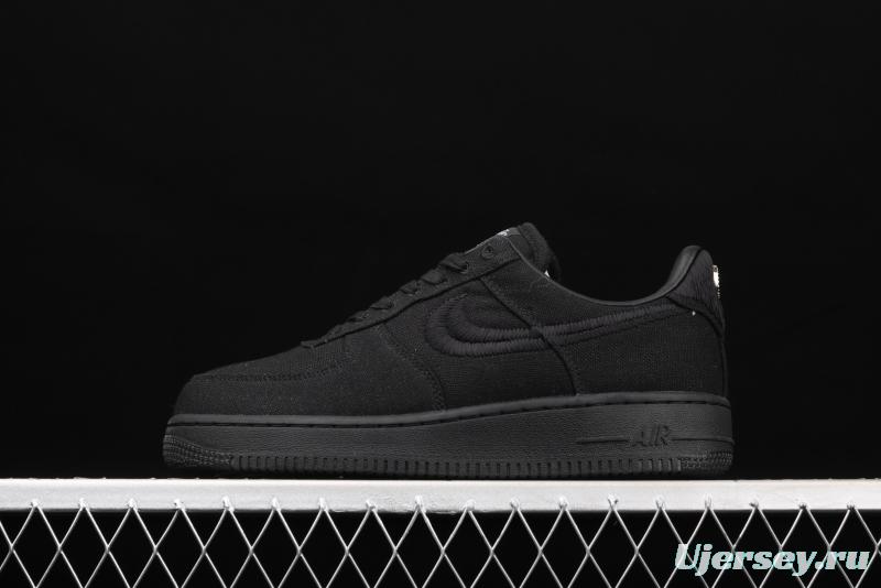 Stussy x NIKE Air Force 1 Low Black Cool Air Force low side black linen electric embroidered hook low upper board shoes CZ9084-001