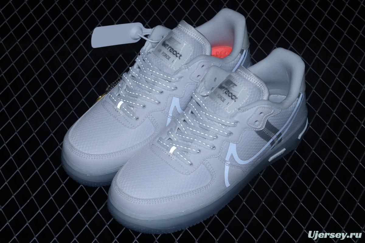 NIKE Air Force 1 React QS Light Bone Analysis of Ice Blue low Upper Board shoes CQ8879-100