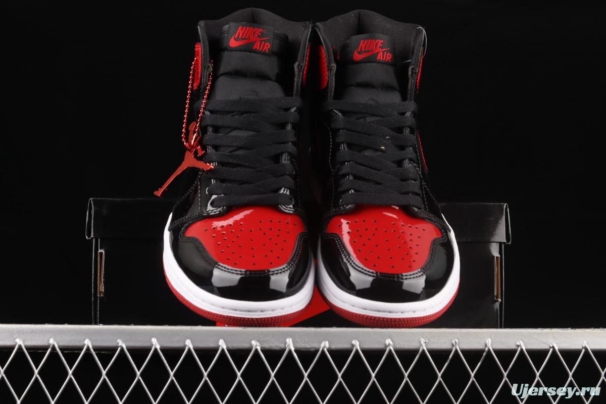 Air Jordan 1 High OG Bred Patent lacquered leather black and red high top basketball shoes 555088-063