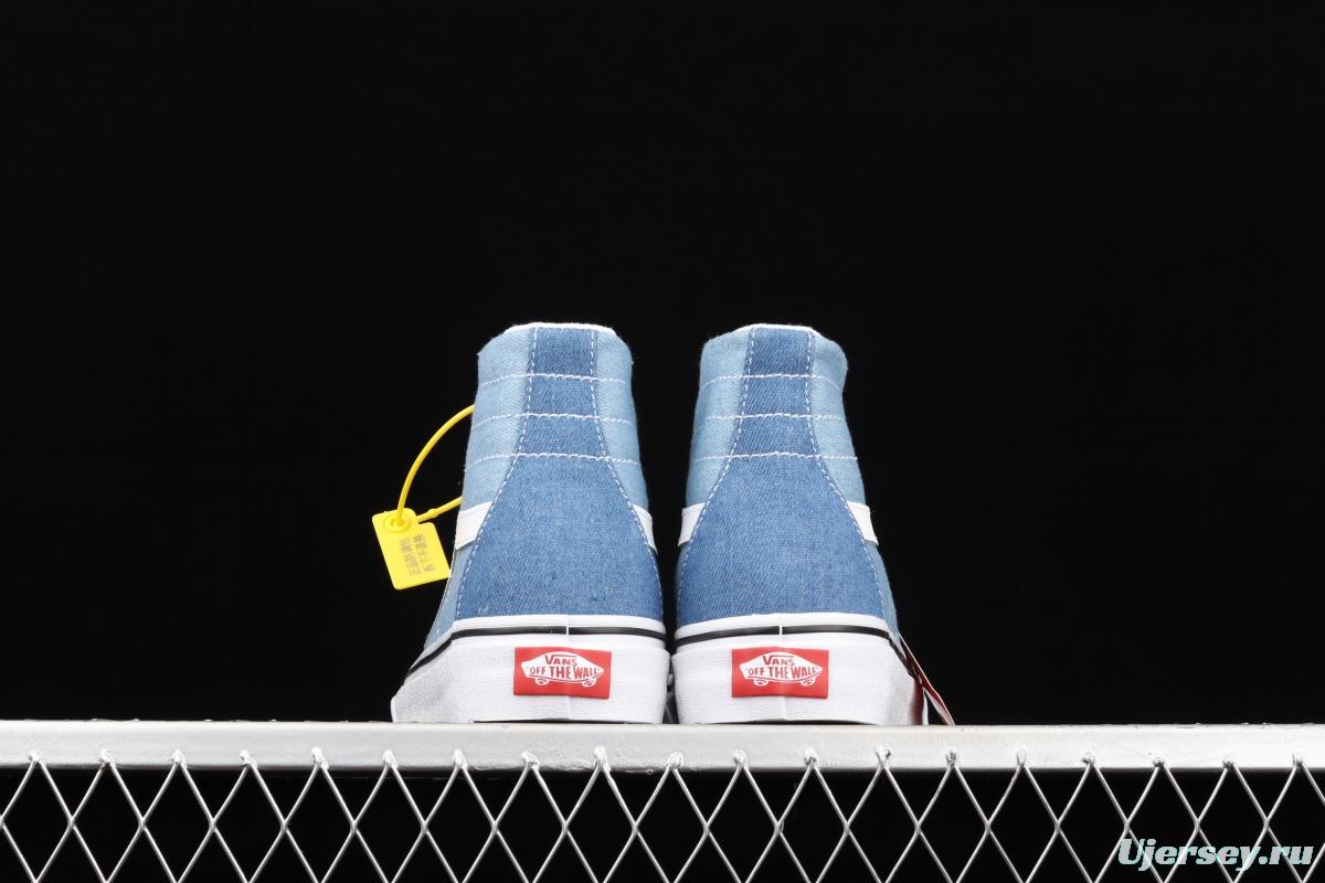 Vans Sk8-Hi Tapered series denim blue matching ultra-thin canvas high upper shoes VN0A3MV8Q691