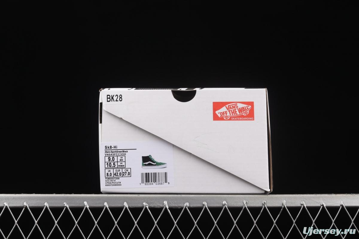 Vans Skate Sk8 Hi black and green side standard chessboard checkered high-top casual board shoes VN0A5FCC3OH