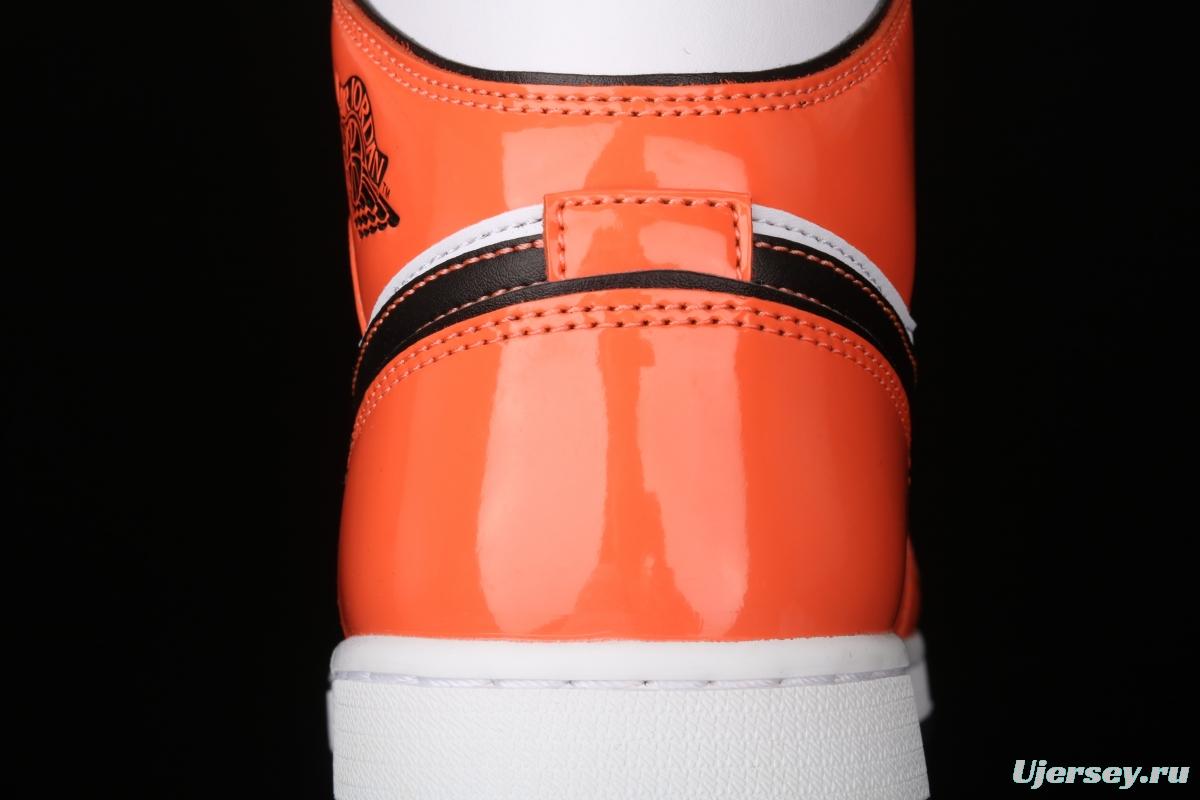 Air Jordan 1 Mid lacquered leather white orange Zhongbang basketball shoes DD6834-802