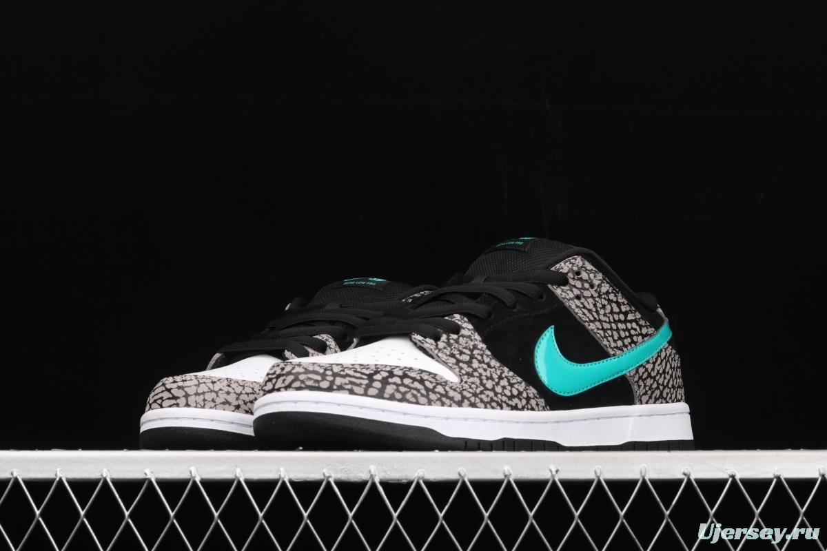 NIKE SB DUNK Low Pro black, white and green speckled sports skateboard shoes BQ6817-009