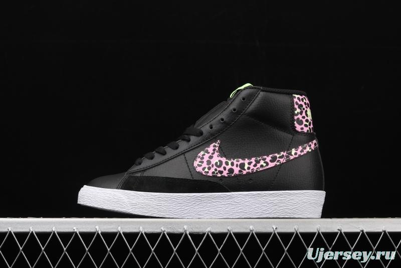 NIKE Blazer Mid GS Trail Blazers Black Pink Leopard Gou High-top Leisure Board shoes DA4674-001