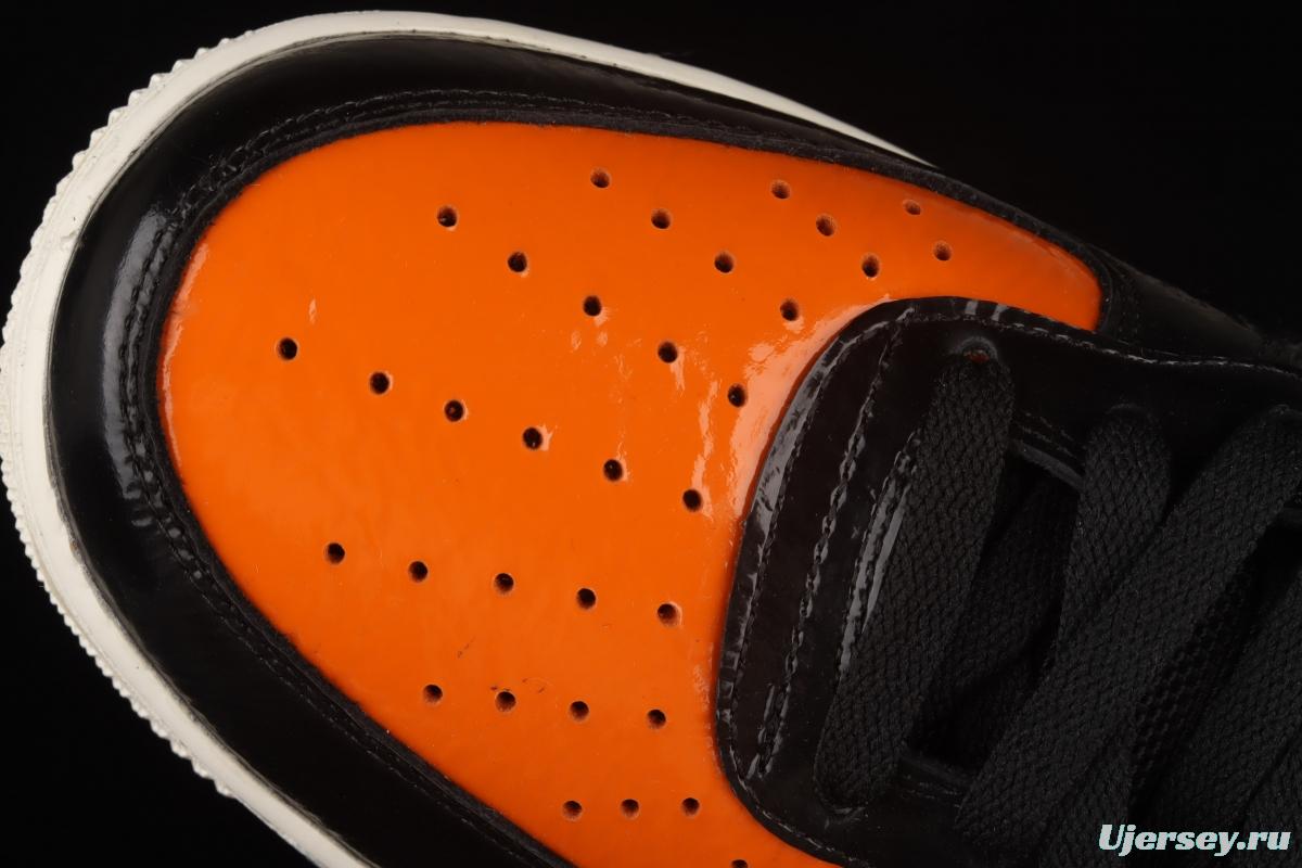 NIKE Air Force 1o07 Mid lacquered leather black orange color counterhook Zhongbang casual board shoes 804609-188