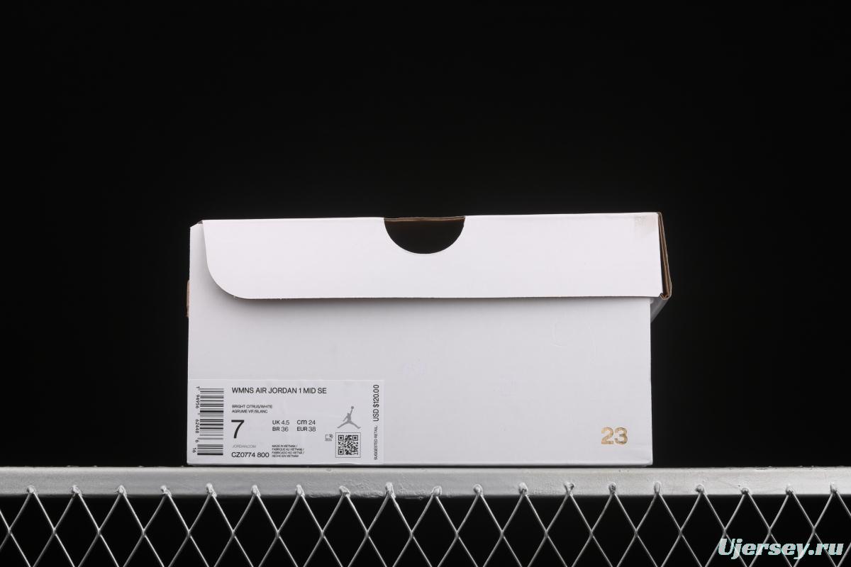 Air Jordan 1 Mid White Orange Zhongbang Basketball shoes CZ0774-800