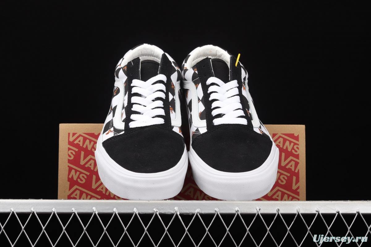 Vans Old Skool black and white chessboard check small bee classic series low upper board shoes VN0A3WKT9EH