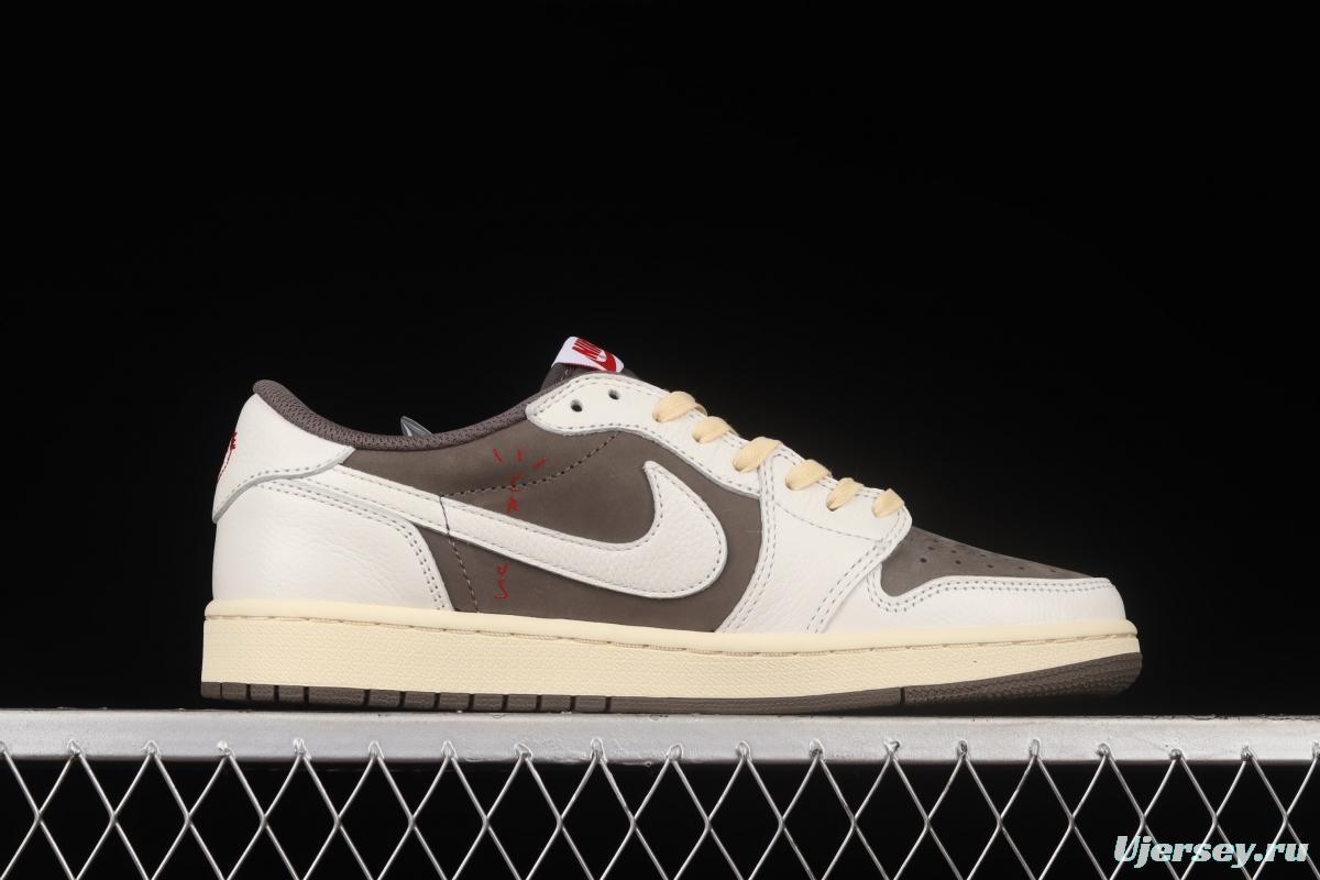 Travis Scott x Air Jordan 1 Low OG Reverse Mocha reverse Mocha Brown and White Barb Co-branded Leisure Sports Basketball shoes DM7866-162