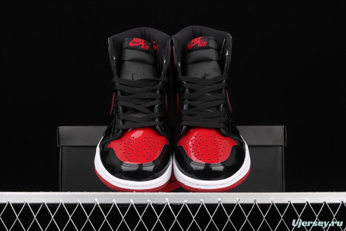 Air Jordan 1 High OG Bred Patent lacquered leather black and red high top basketball shoes 555088-063