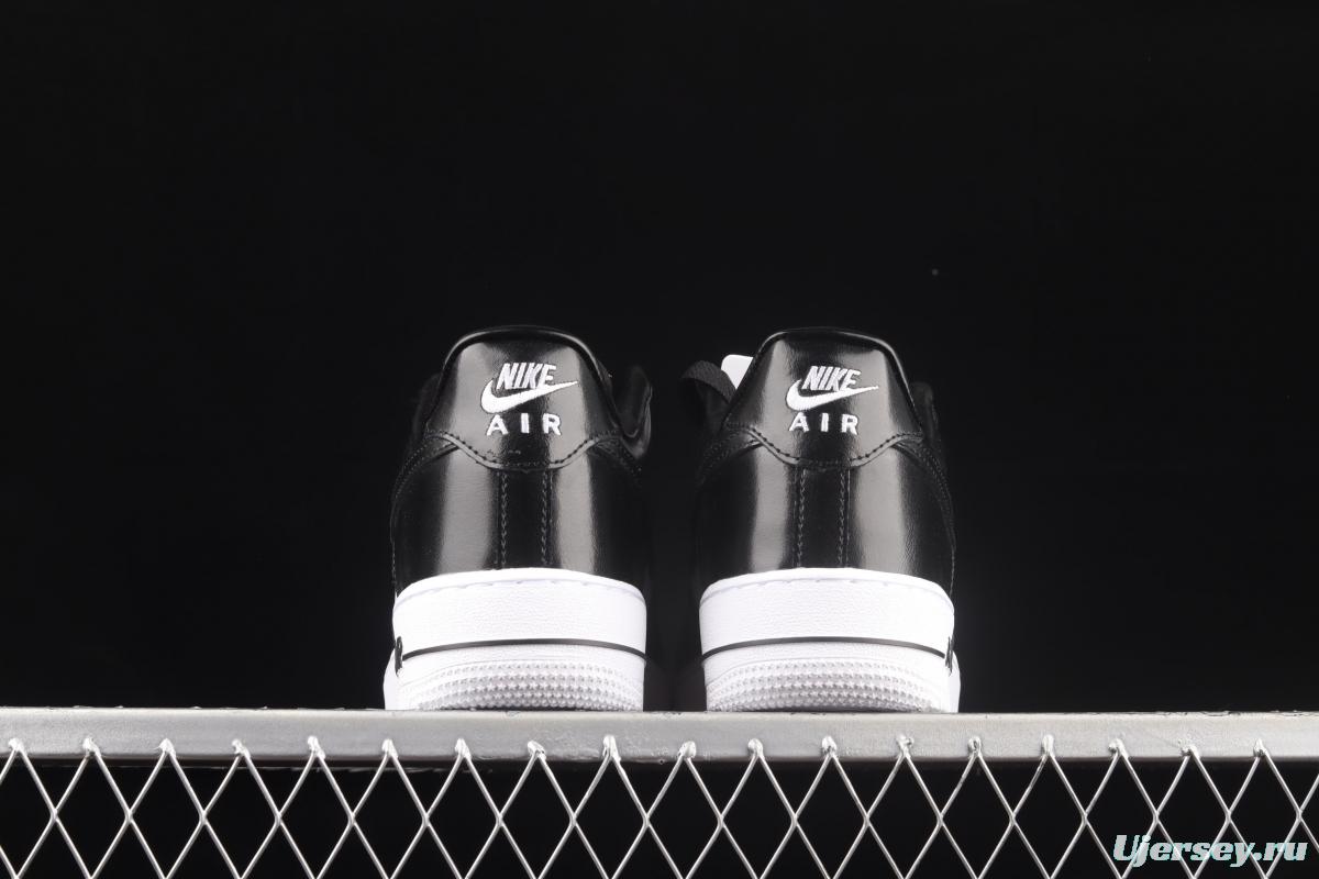 NIKE Air Force 1x07 Low black and white lacquered leather low-top casual board shoes AQ4134-100