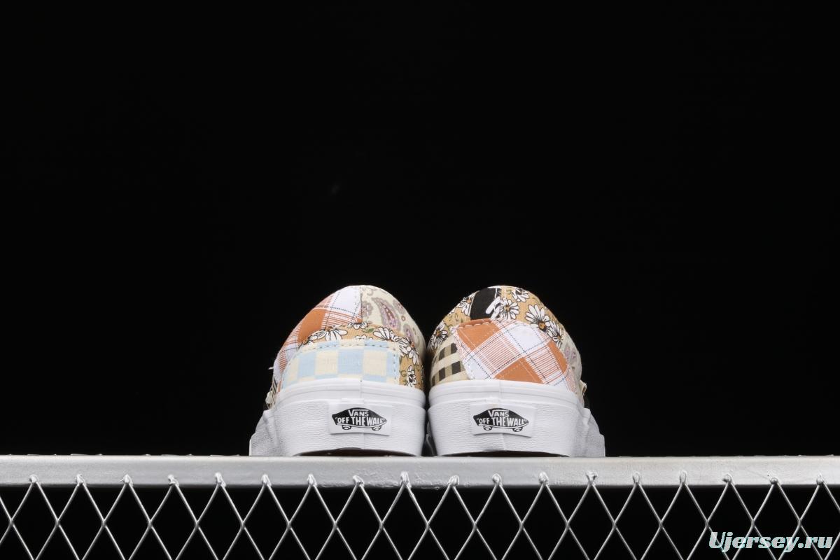 Vans Slip On retro limited white cashew flower splicing asymmetrical chessboard low upper board shoes VN0A5A084201