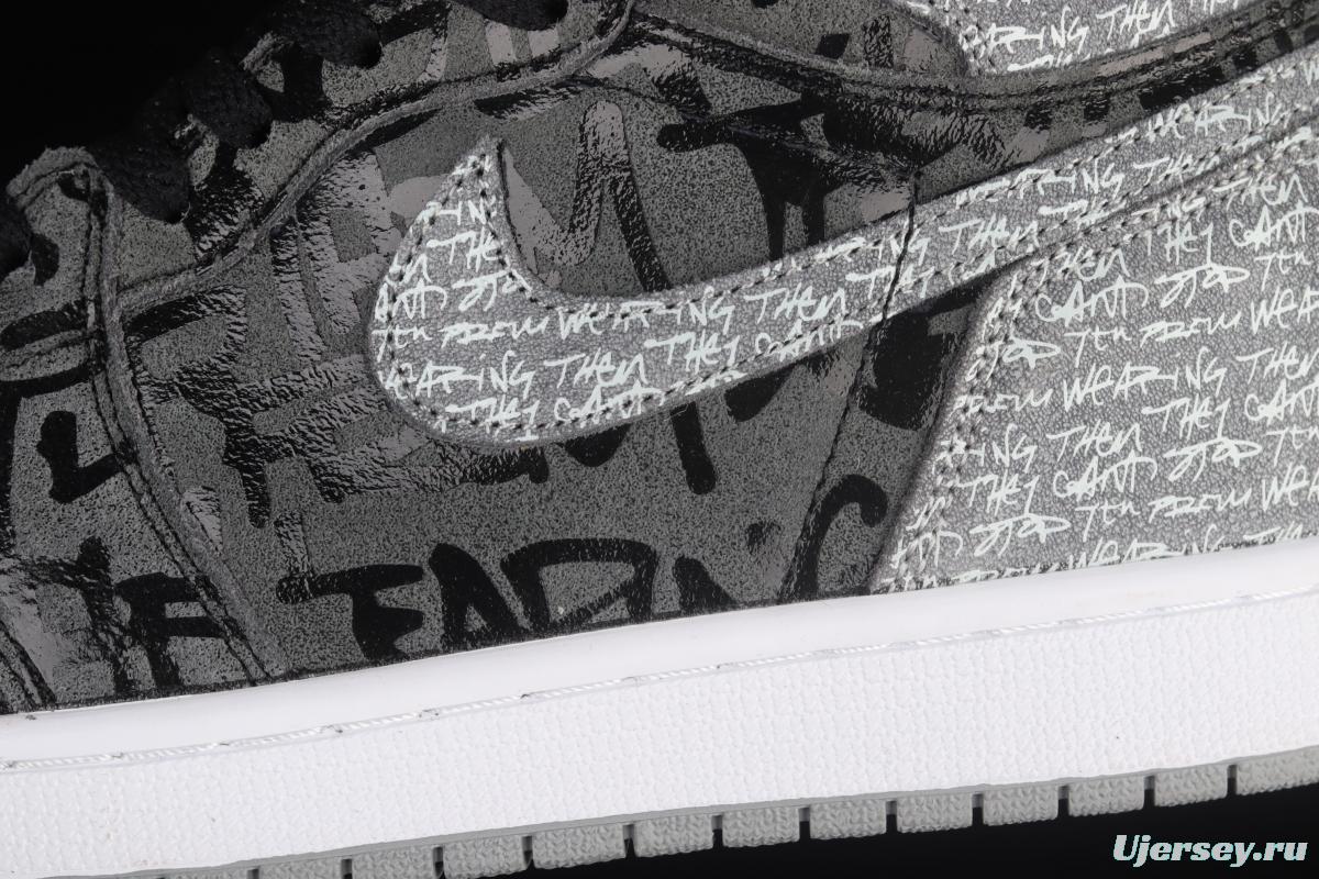 Air Jordan 1 High OG Rebellionaire black gray prohibited to wear Rebel high-top basketball shoes 555088-036