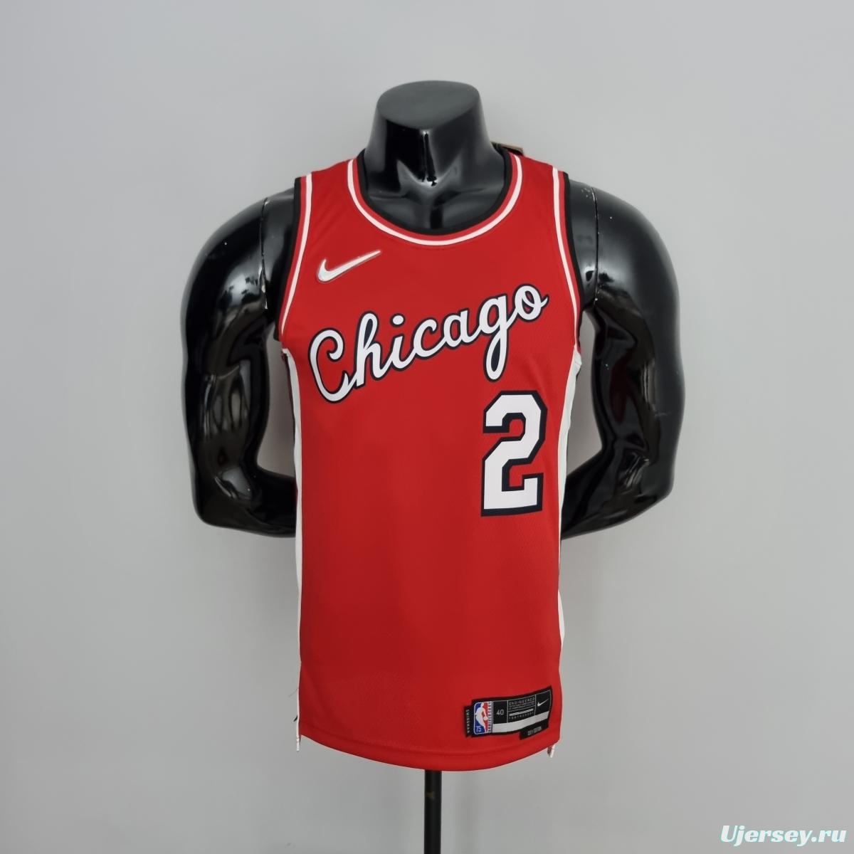 75th Anniversary 2022 Season Chicago Bulls BALL #2 City Edition Red NBA Jersey