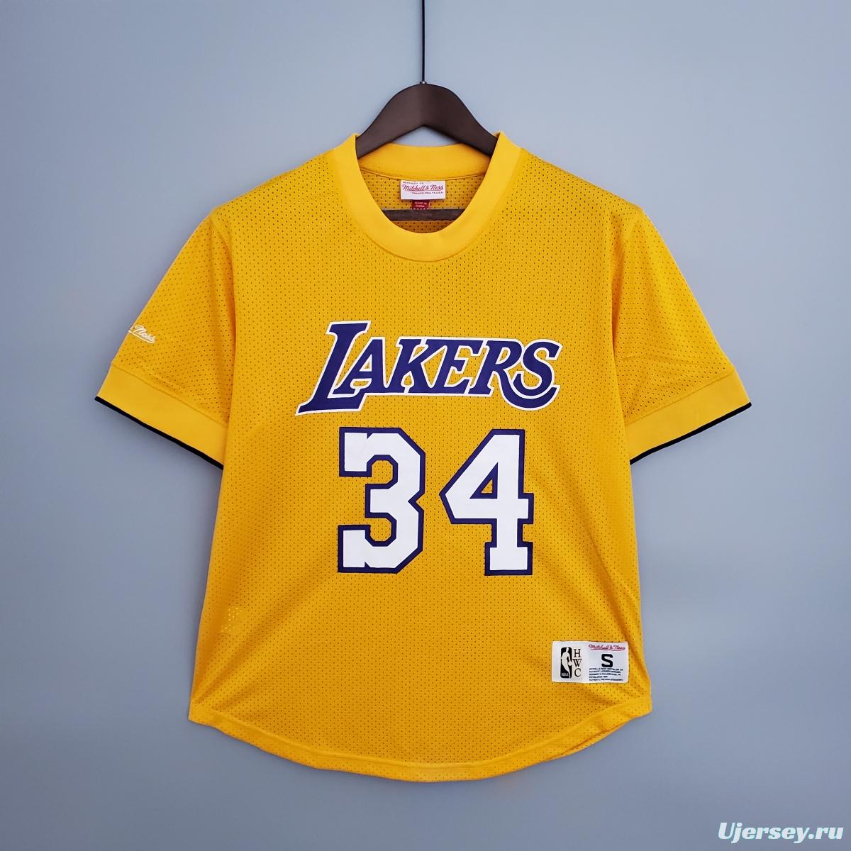 Mitchellness Lakers Yellow No. 34 O'Neial Retro Mesh Short Sleeve