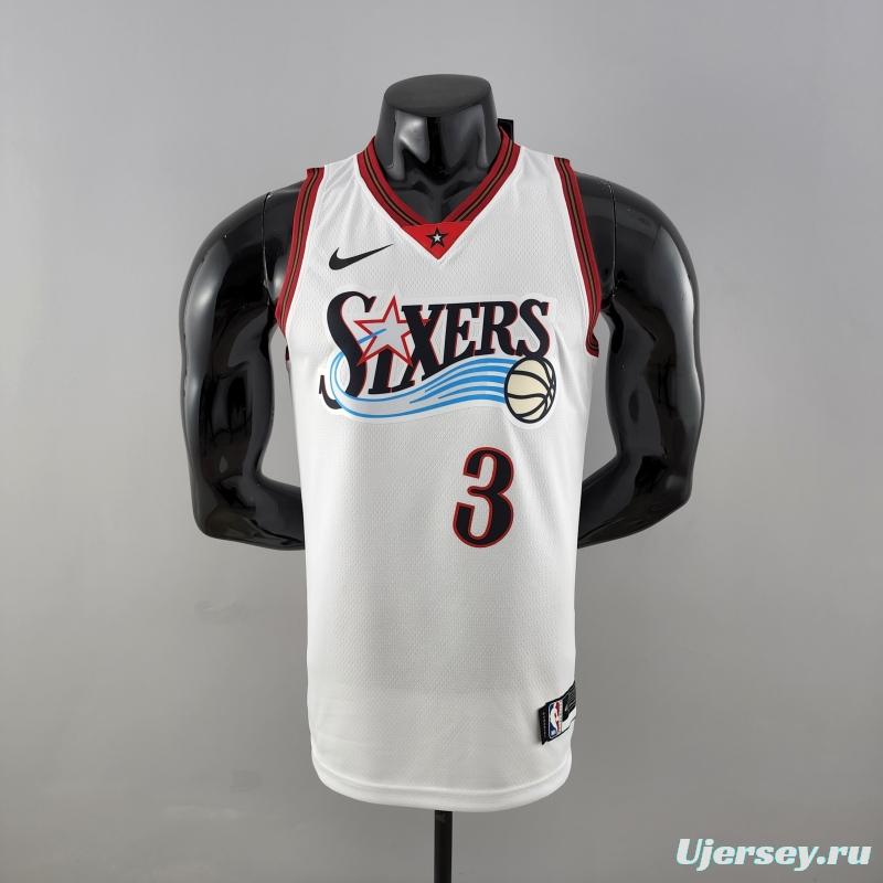 Retro Philadelphia 76ers Iverson #3 Big Meteor White NBA Jersey 