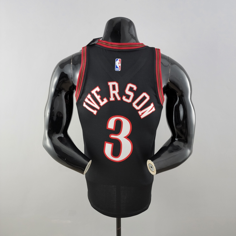Retro Philadelphia 76ers Iverson #3 Big Meteor Black NBA Jersey 