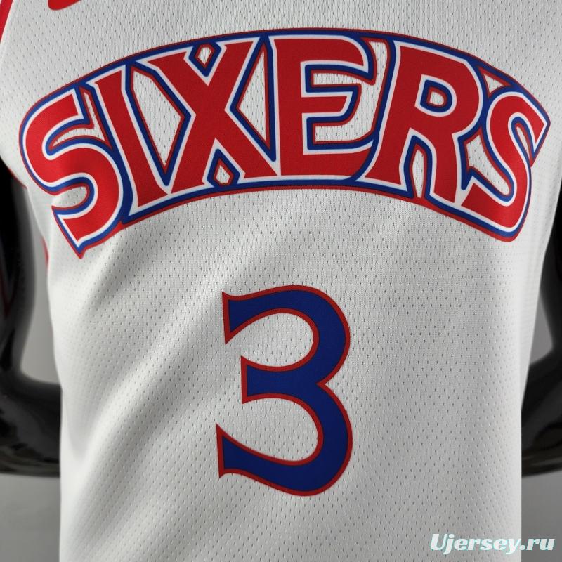 Rookie Philadelphia 76ers Iverson #3 White NBA Jersey 