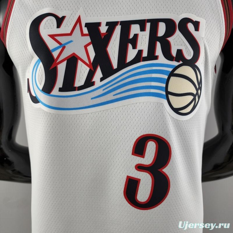 Retro Philadelphia 76ers Iverson #3 Big Meteor White NBA Jersey 