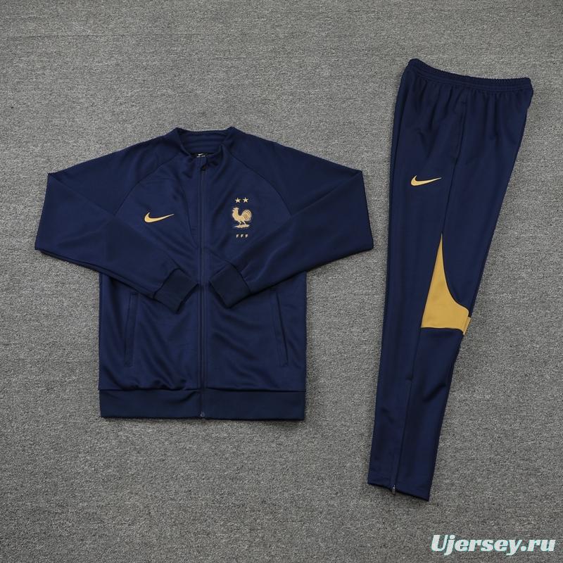 2022 France Navy Full Zipper Jacket+Long Pants