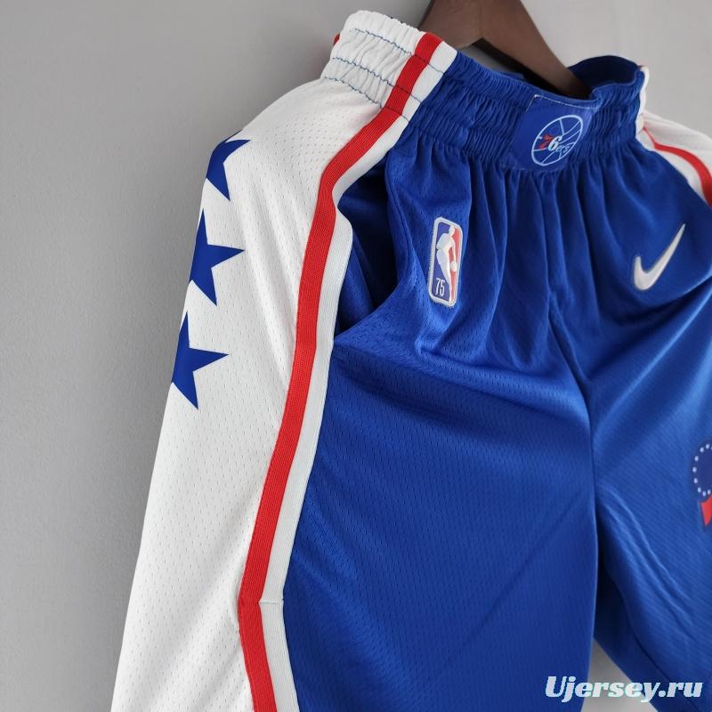 75th Anniversary Philadelphia 76ers NBA Shorts Blue White