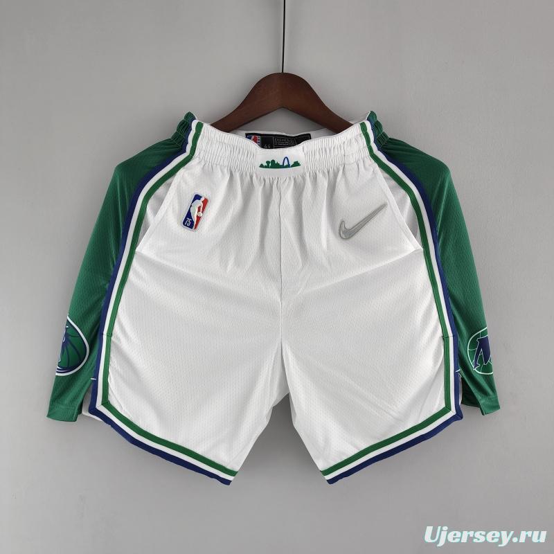 2022 Dallas Mavericks Urban Edition NBA Shorts White Green Trim