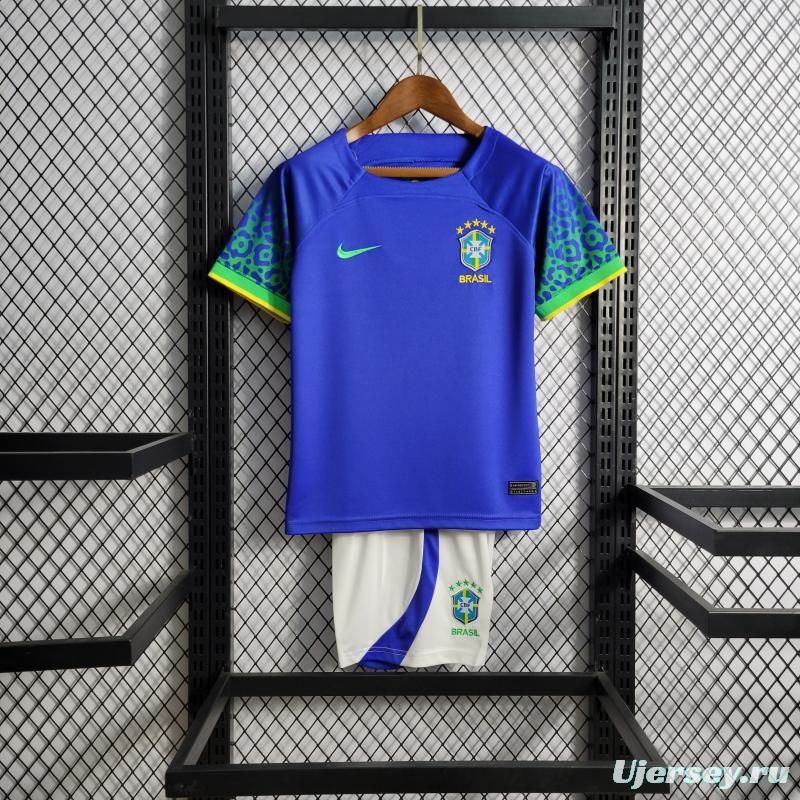 2022 Brazil Away Kids Size 16-28 Soccer Jersey