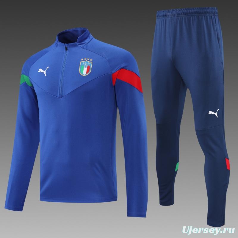 2022 Italy Blue Half Zipper Tracksuit