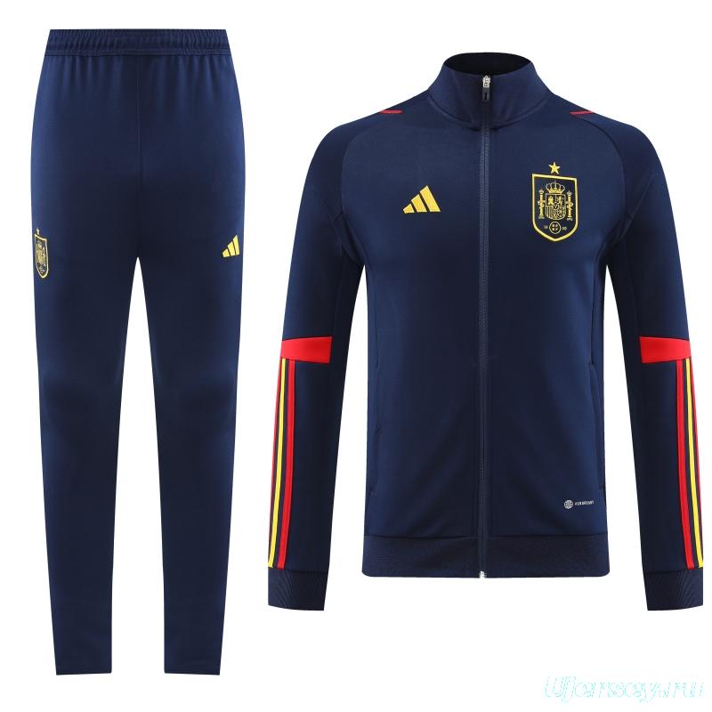 2022 Spain Navy Full Zipper Tracksuit