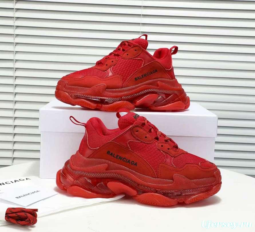 Men/Women Balenciaga Triple S Clear Sole Red SneakerItem 6380380