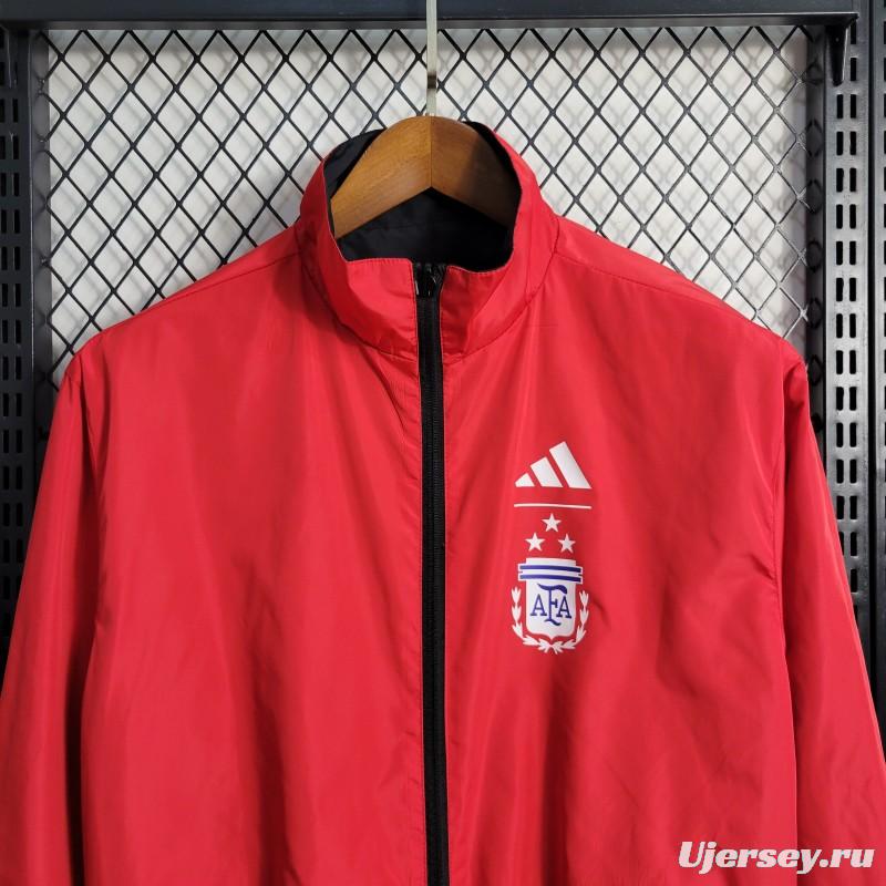 2023 Reversible 3-star Argentina Red/Black Windbreaker