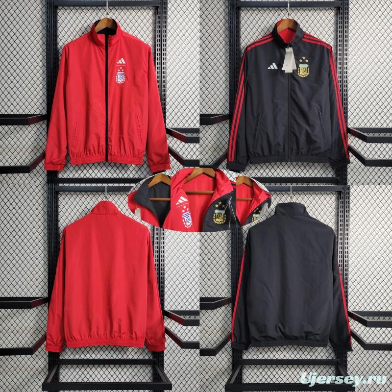 2023 Reversible 3-star Argentina Red/Black Windbreaker