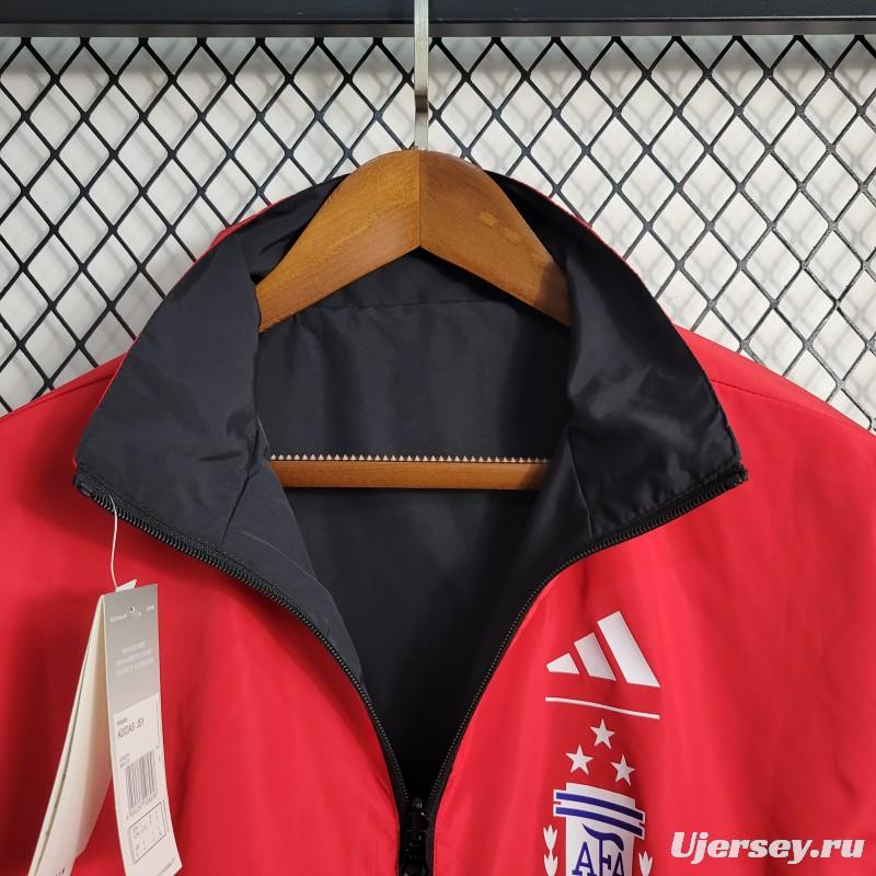 2023 Reversible 3-star Argentina Red/Black Windbreaker