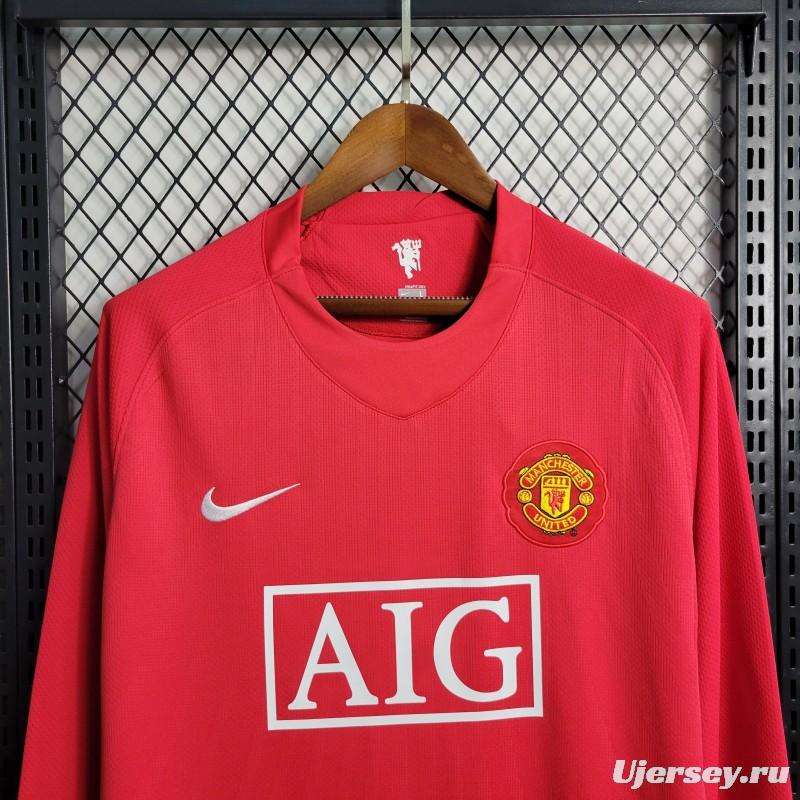 Retro Long Sleeve 07-08 Manchester United Home Premier League Jersey