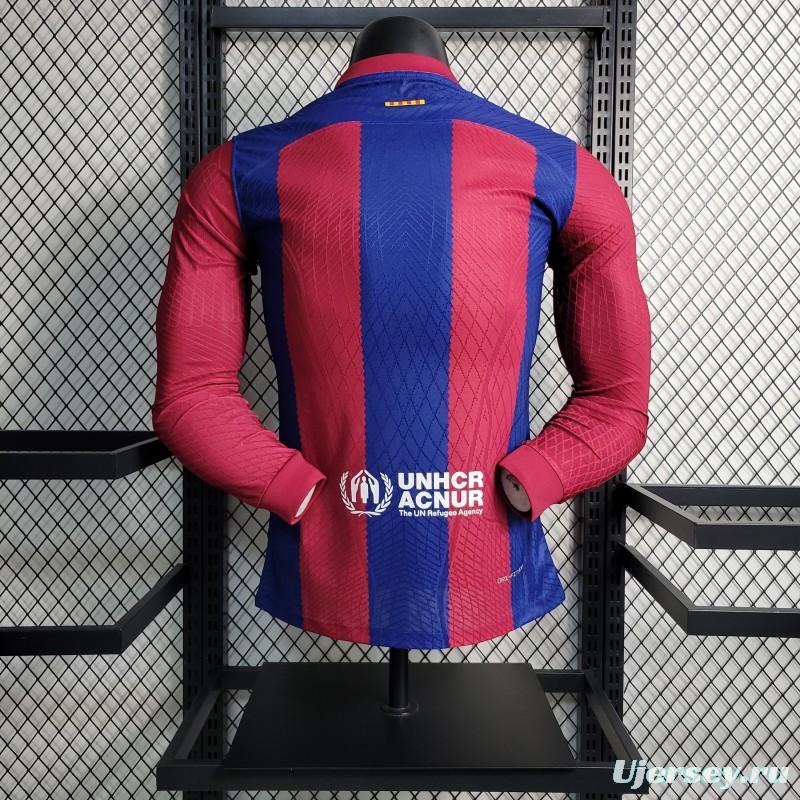 Player Version 23-24 Long Sleeve Barcelona Home Jersey