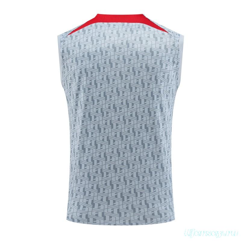 23-24 Liverpool White/Grey Grid Vest Jersey+Shorts