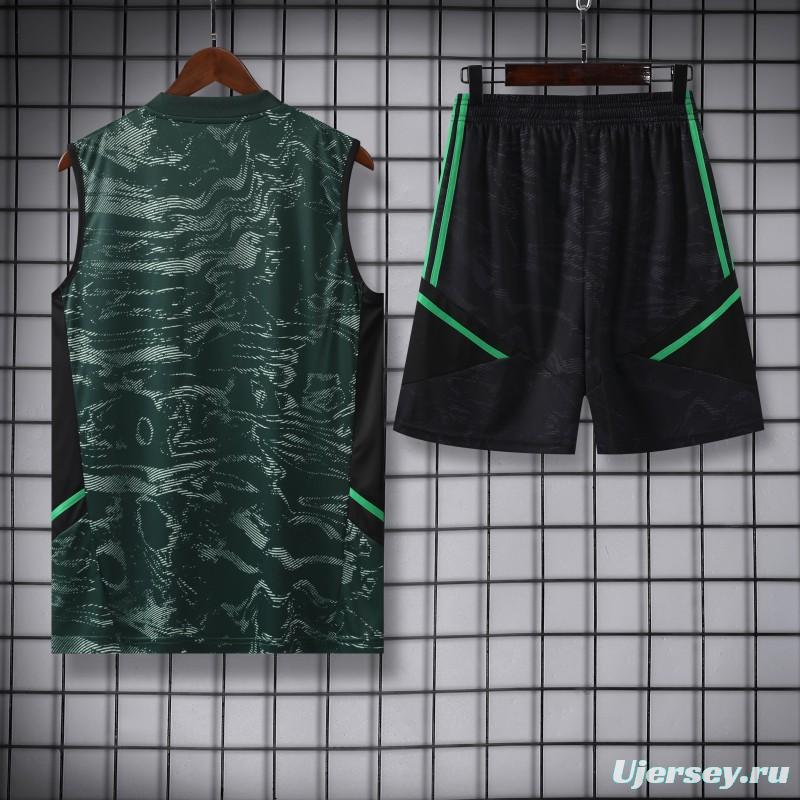 23-24 Real Madrid Black Green Pattern Vest Jersey+Shorts