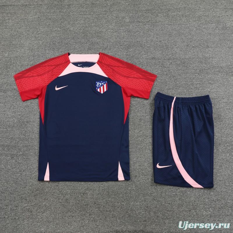 23-24 Atletico Madrid Navy Red Short Sleeve+Shorts