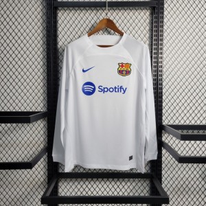 23-24 Barcelona White Away Long Sleeve Jersey