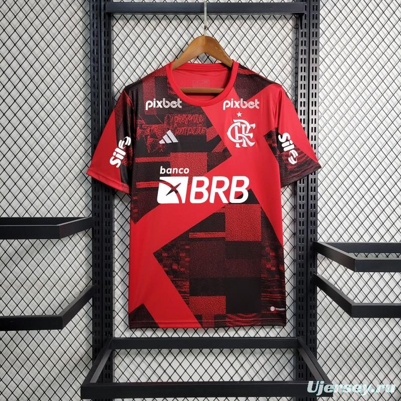 23/24 Flamengo Pre-Match Red Jersey+ All Sponsors