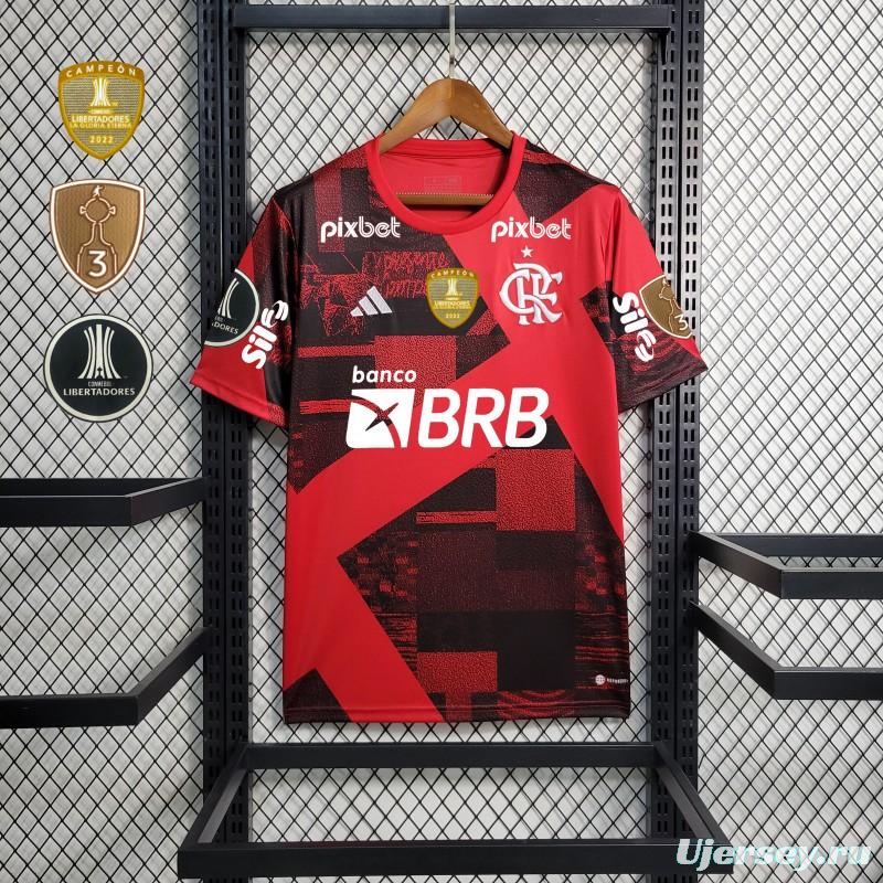 23/24 Flamengo Pre-Match Red Jersey+ All Sponsors