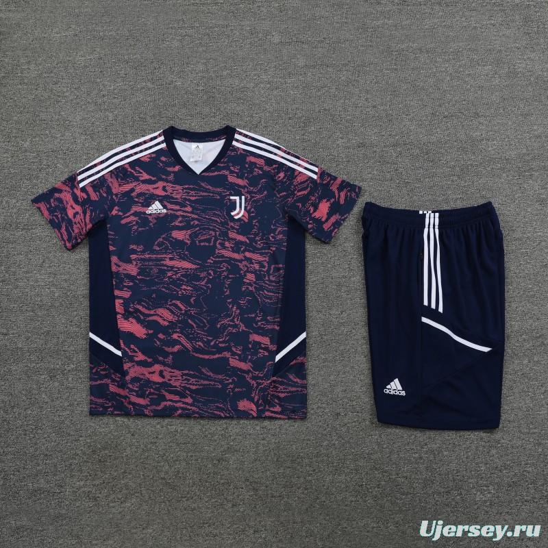 23 24 Juventus Red Navy Stripe Short Sleeve+Shorts