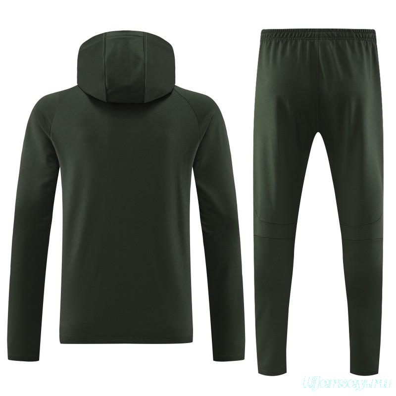 23/24 Barcelona Dark Green Hoodie Half Zipper Jacket+ Pants