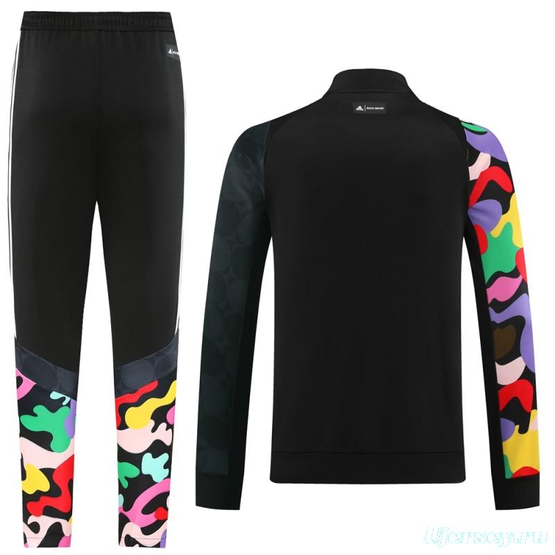 2023 Adidas Black Full Zipper Jacket With Colorful Sleeve+Pants