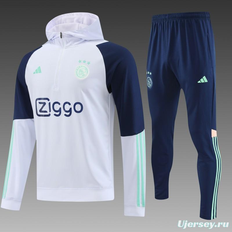 23/24 Ajax White Hoodie Full Zipper Jacket+Pants