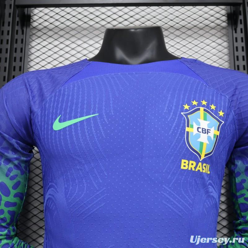 Player Version 2022 Brazil Away Blue Long Sleeve Jersey