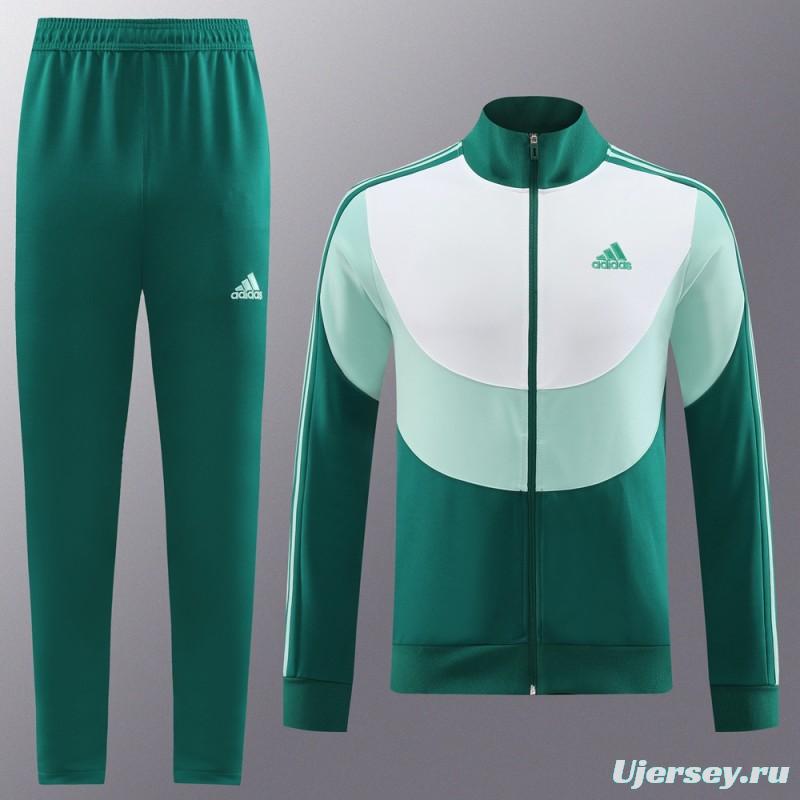 23/24 Adidas White/Green Full Zipper Hooide Jacket+Pants