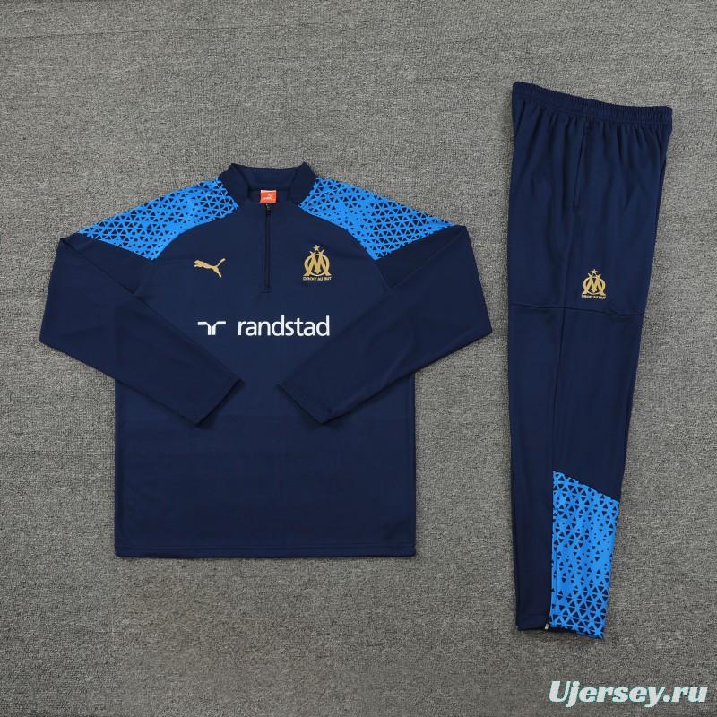 23/24 Olympique Marseille Navy Half Zipper Jacket+ Pants