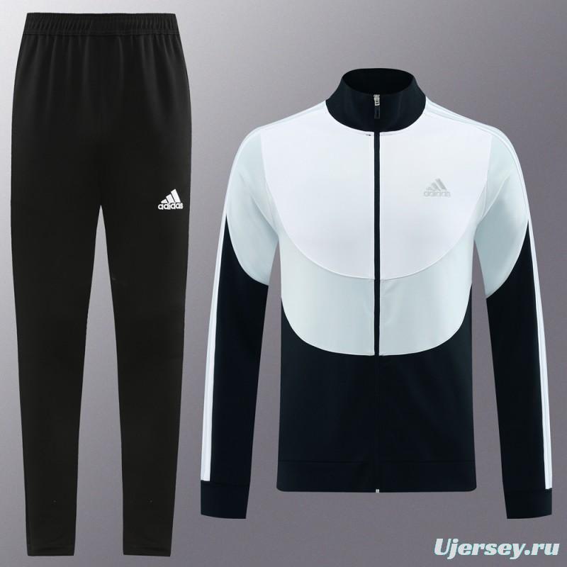 23/24 Adidas White/Black Full Zipper Hooide Jacket+Pants