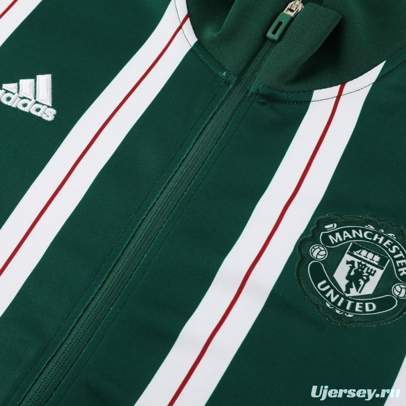 23/24 Manchester United Green White Stripe Full Zipper Jacket+Pants