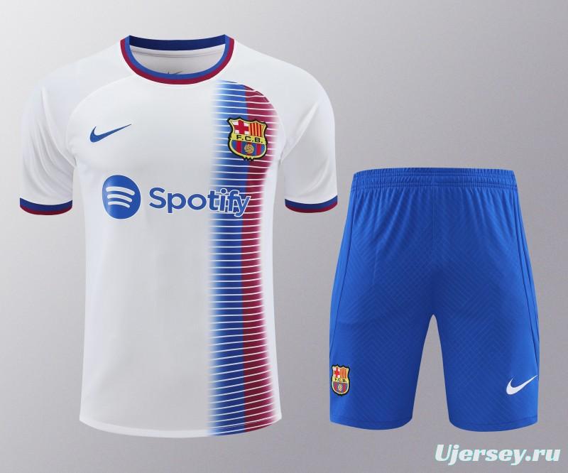 23/24 Barcelona White Short Sleeve Jeresy+Shorts